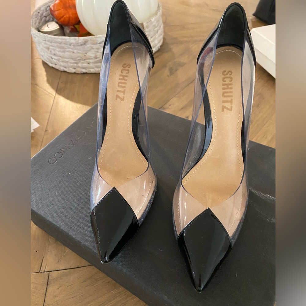 Schutz clear and black shoes for NARROW feet